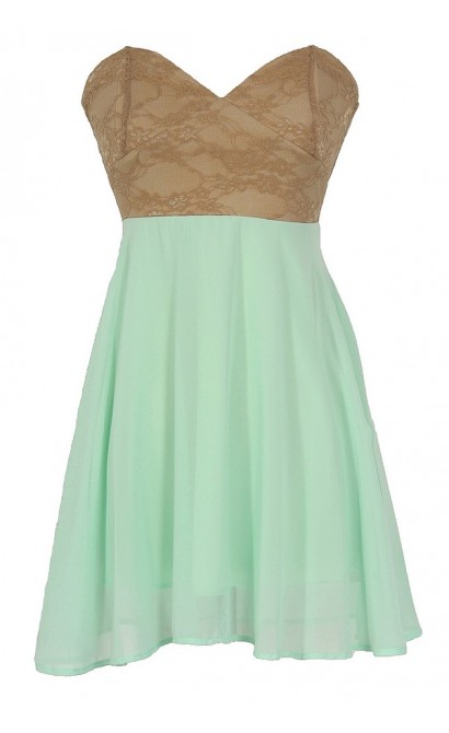 Strapless Floral Lace Bustier Dress in Beige/Green